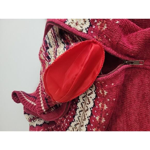 Heirloom Collectibles Red Nordic Full Zip Mock Neck Sweater Women's Size Small - Picture 9 of 9